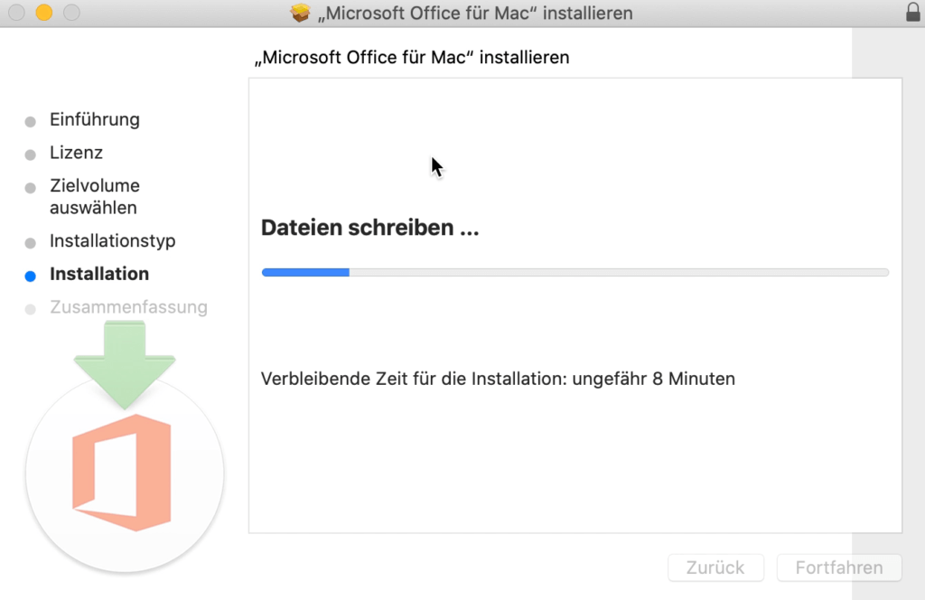 Die Installation kann einige Minuten dauern.